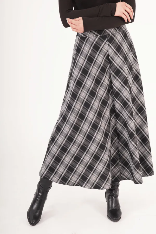 Kareli Yüksek Bel Trend Siyah Toptan Etek