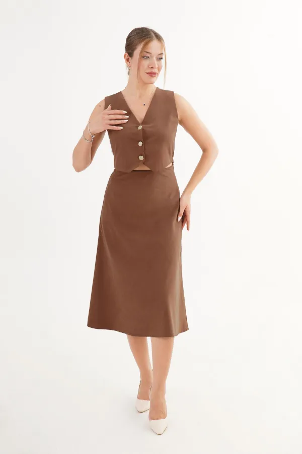 Premium Yelek Etek Taba Süet Toptan İkili Takım