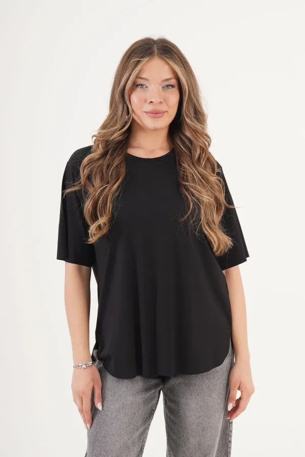 Dikişsiz Bisiklet Yaka Toptan Siyah Tişört