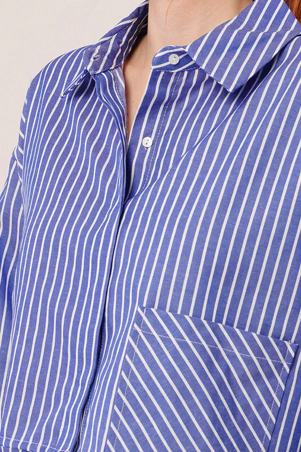 Crop Model Cepli Ve Çizgili Mavi Toptan Gömlek