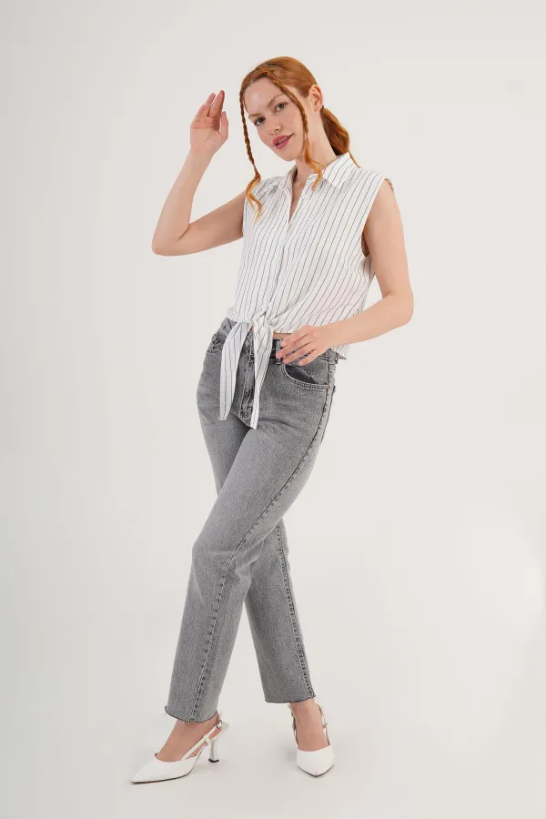 Kolsuz Model Antrasit Çizgili Toptan Gömlek