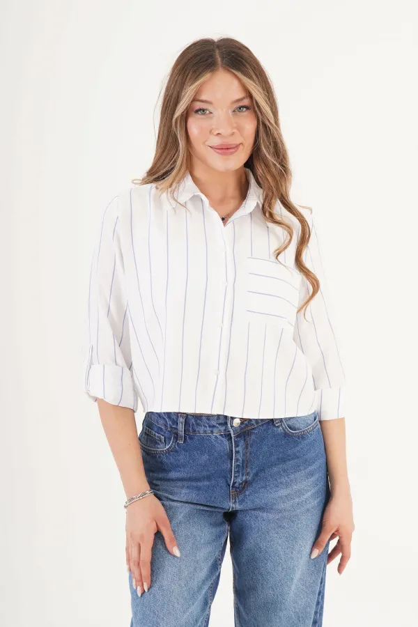 Tek Cepli Mavi Çizgili Toptan Gömlek