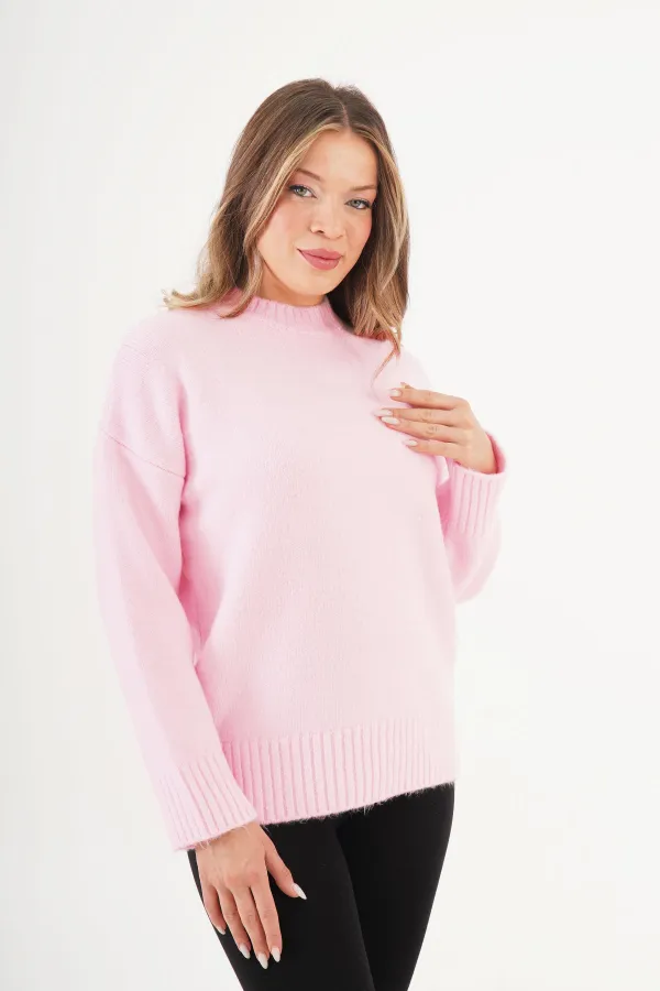 Ribana Detaylı Basic Toptan Pembe Kazak