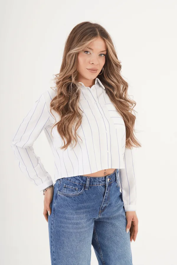 Tek Cepli Mavi Çizgili Toptan Gömlek