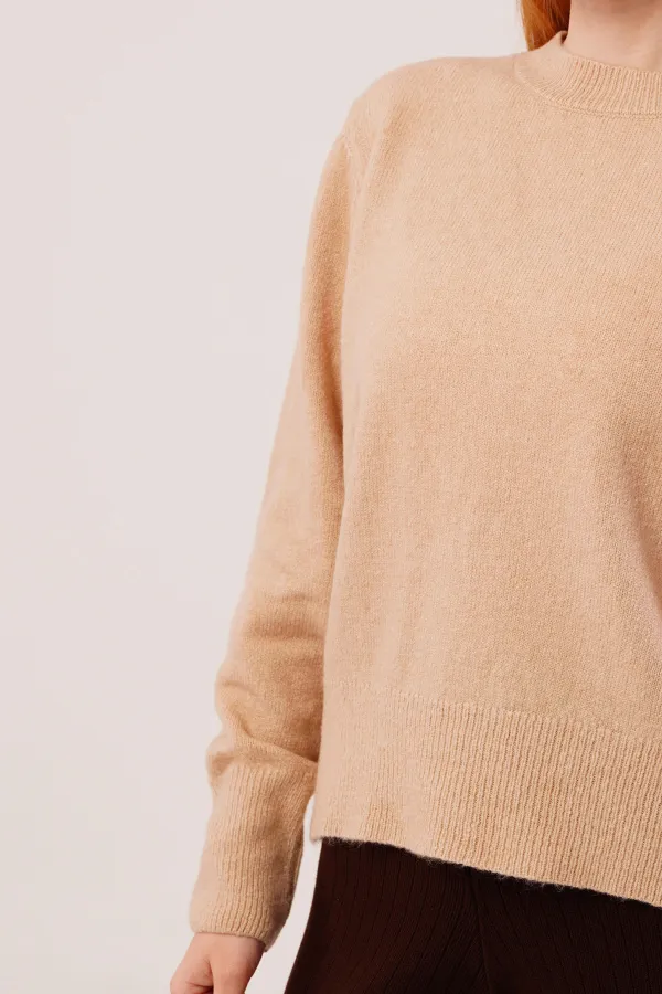 Bisiklet Yaka Düz Model Camel Triko Toptan Kazak