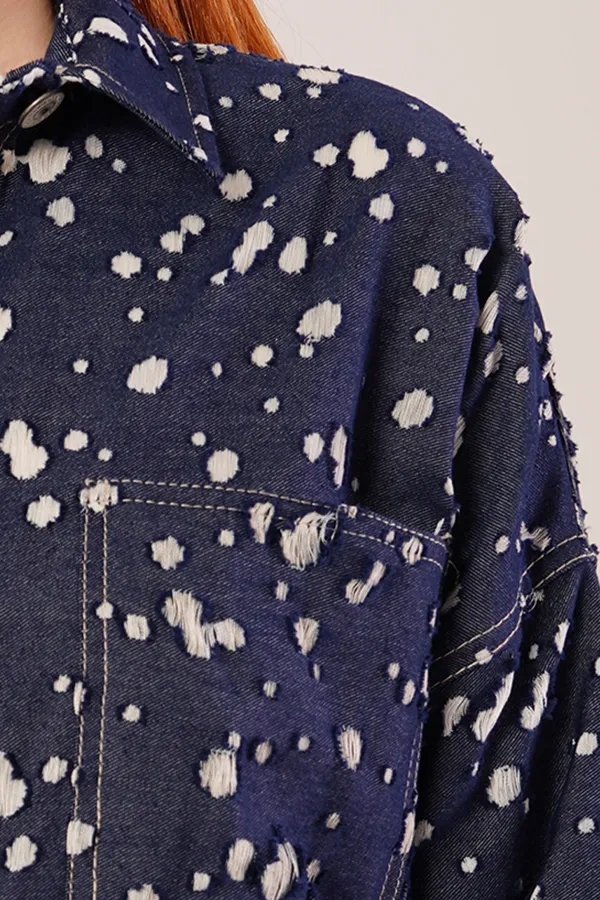 Eskitme Görünümlü Denim Toptan Mavi Gömlek