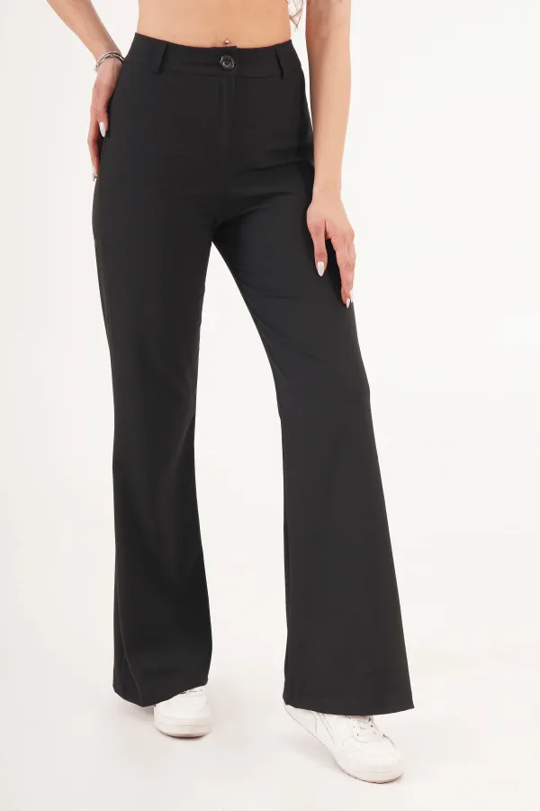 Yüksek Bel Tek Düğme Siyah Pantolon