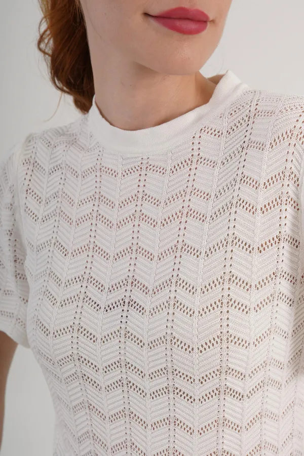 Örgü Model Kısa Kol Toptan Beyaz Triko Bluz