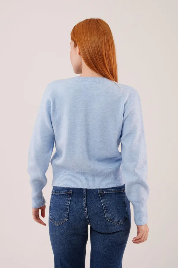 Bisiklet Yaka Düz Model Toptan Bebe Mavisi Kazak