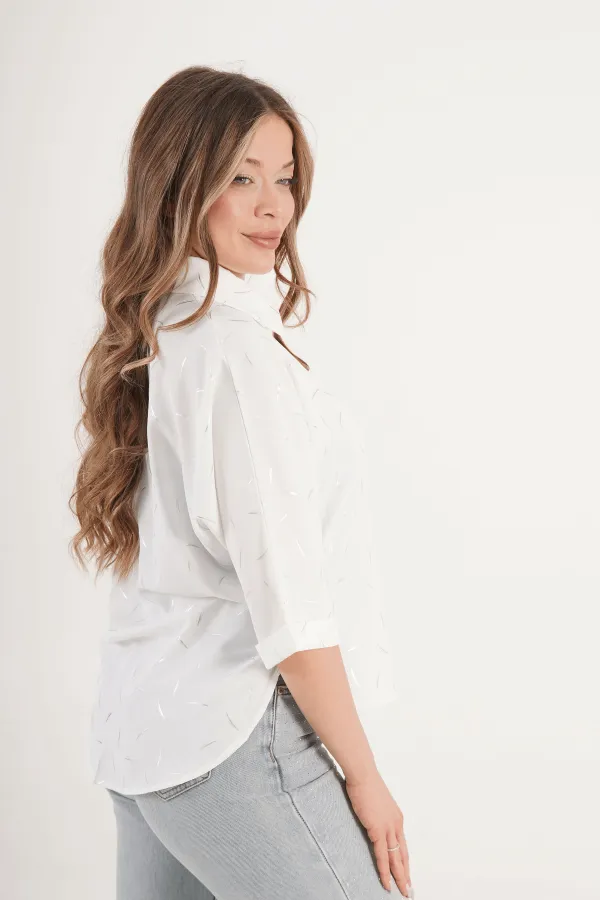 Silver Baskı Geçişli Toptan Beyaz Gömlek