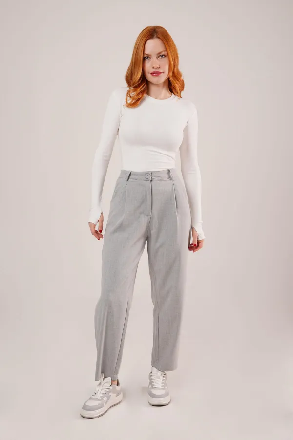 Kapama Cep Detaylı Toptan Gri Pantolon