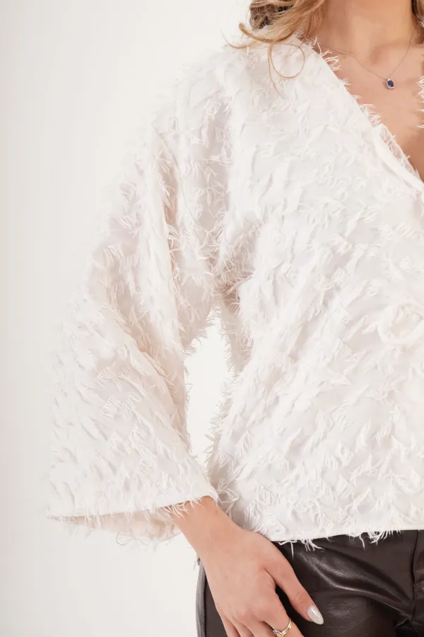 Full Saçaklı İp Bağlamalı Toptan Ekru Kimono