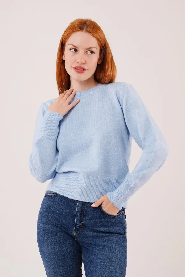 Bisiklet Yaka Düz Model Toptan Bebe Mavisi Kazak