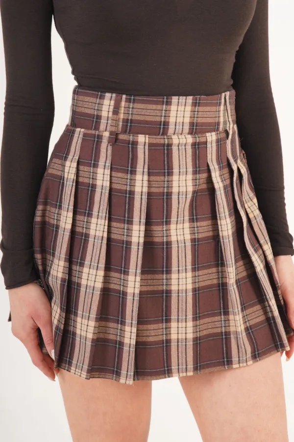 Pileli Yüksek Bel Astarı Şortlu Toptan Taş Mini Etek