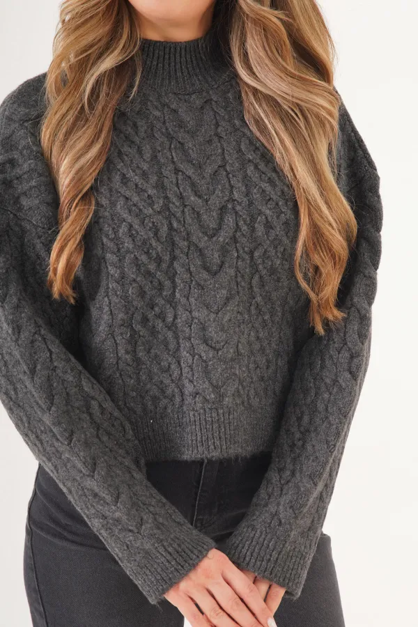 Sarmal Örgü Desenli Triko Antrasit Toptan Kazak