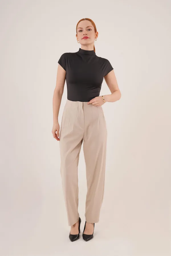 Çift Pens Detaylı Toptan Krem Pantolon