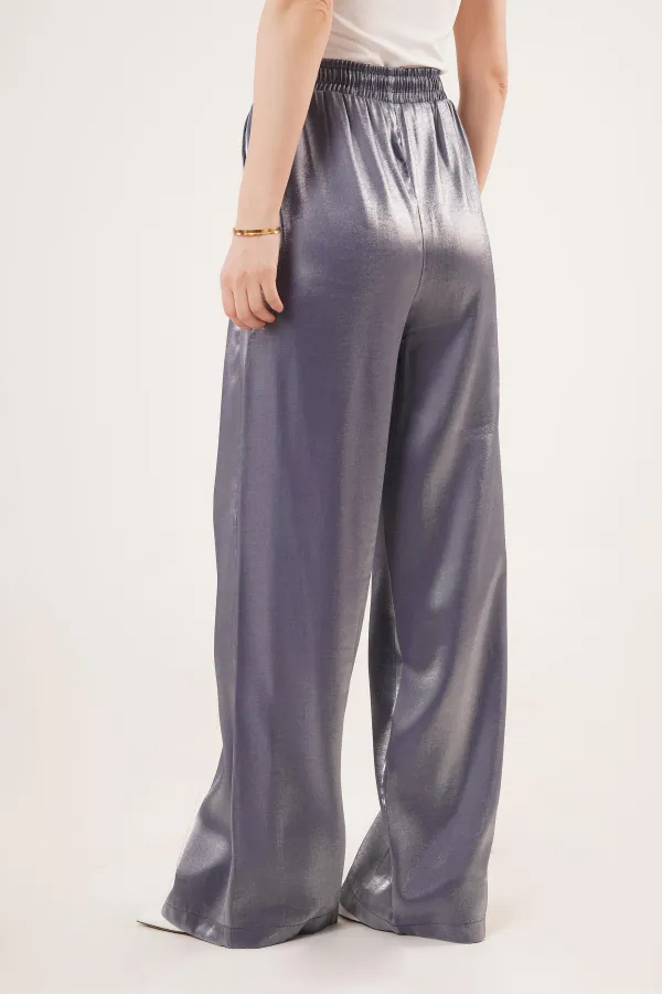 Parlak Görünümlü Cepli Mor Bol Paça Toptan Pantolon