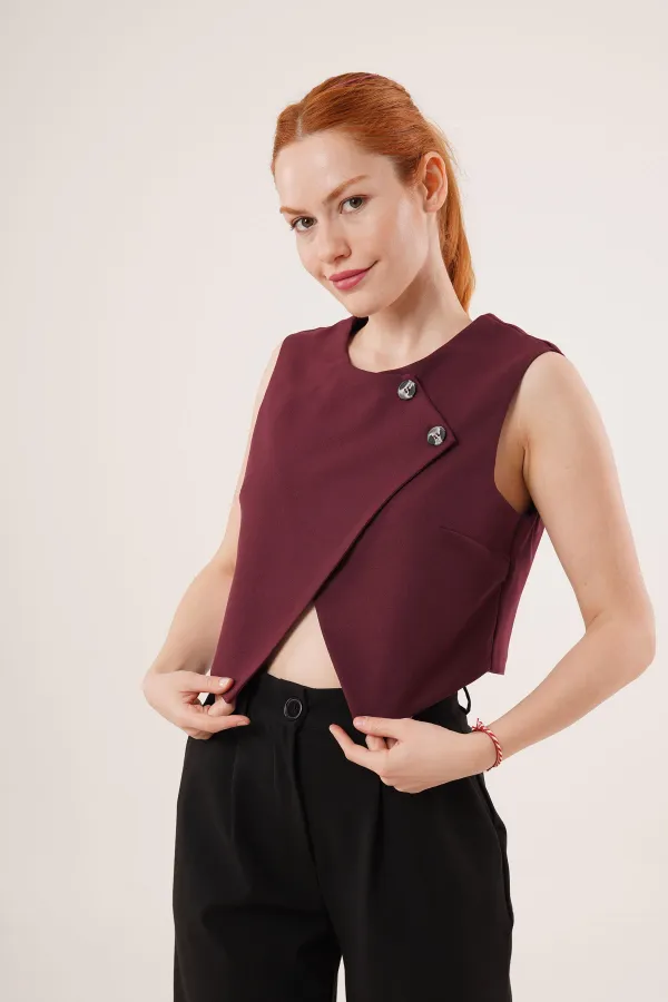 Çift Düğmeli Çapraz Model Bordo Toptan Yelek