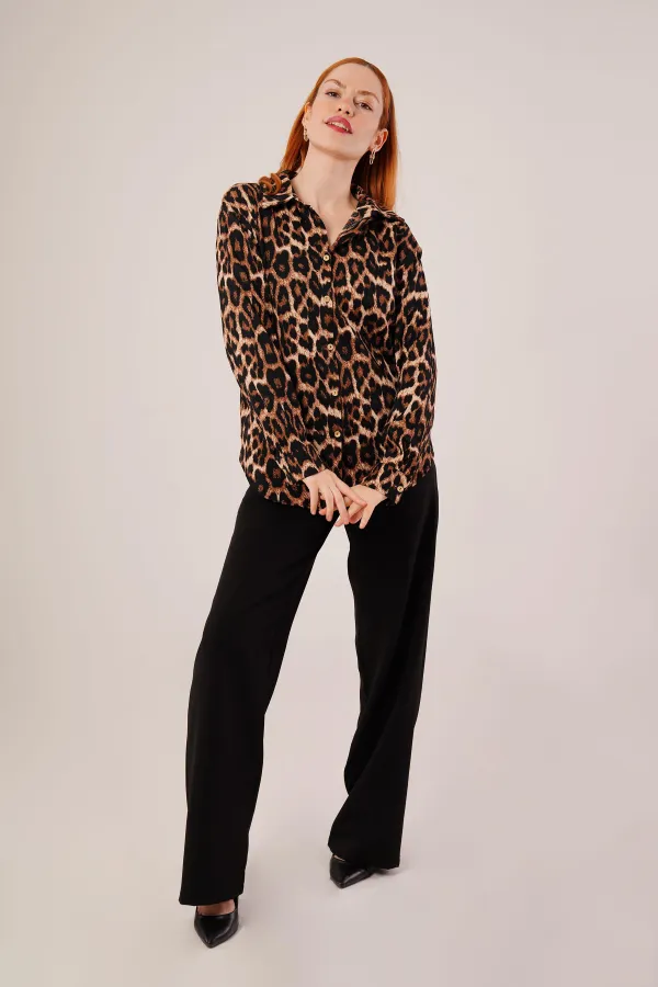 Leopar Desen Rahat Kalıp Toptan Gömlek