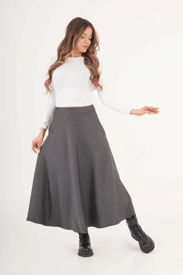 Balık Sırtı Desen Volan Kesim Toptan Antrasit Etek