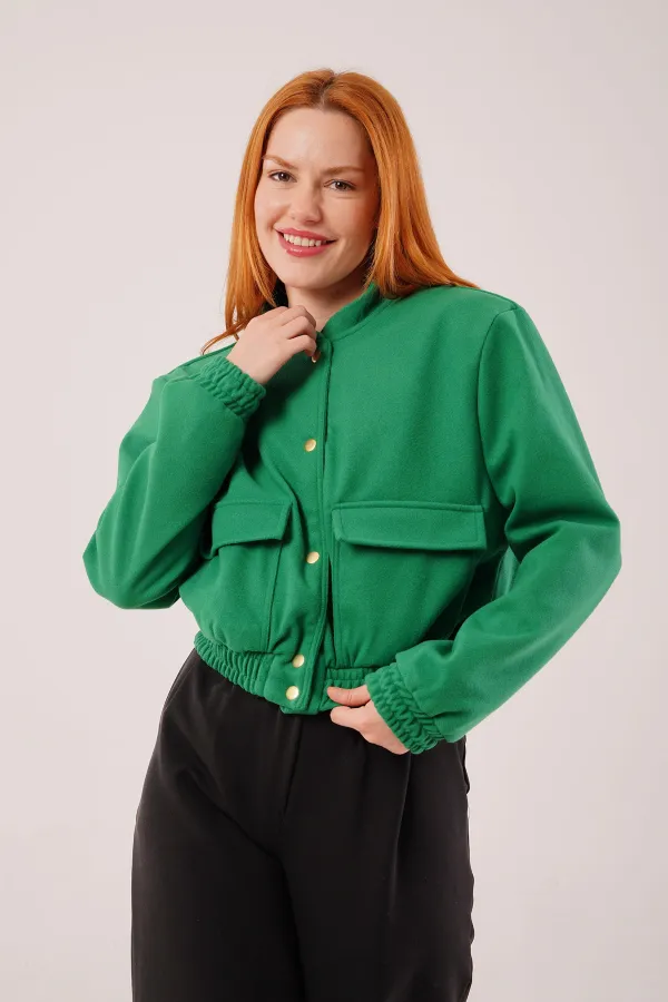 Gold Düğmeli Kaşe Toptan Yeşil Bomber Ceket