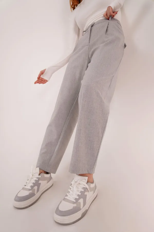 Kapama Cep Detaylı Toptan Gri Pantolon