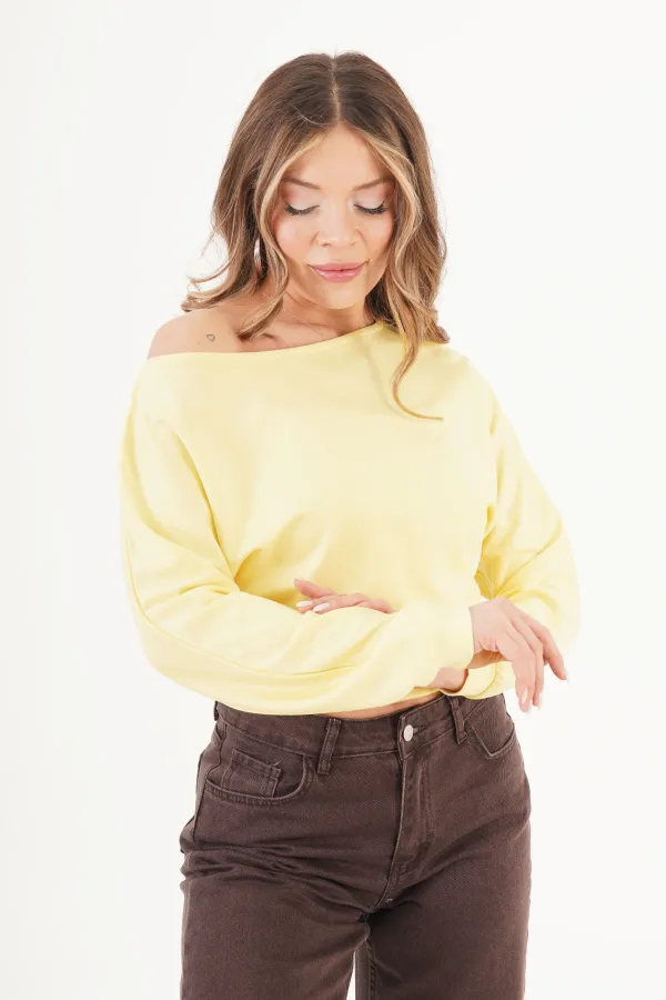 İnce Oys Kumaş Yarasa Kol Toptan Sarı Bluz