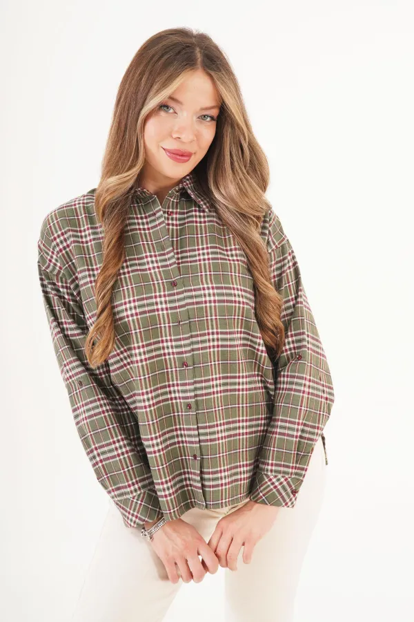 Ekose Desen Haki Toptan Oduncu Gömlek