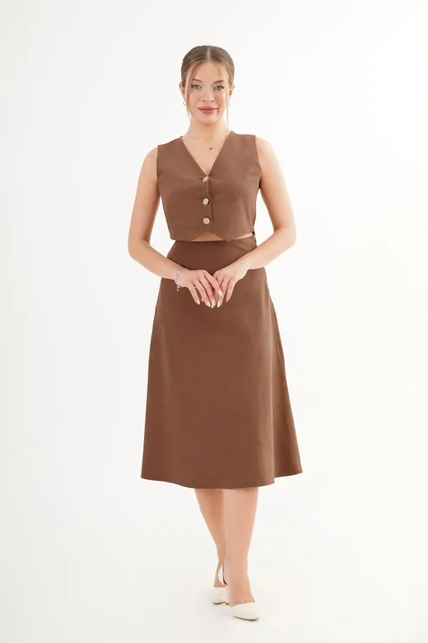 Premium Yelek Etek Taba Süet Toptan İkili Takım