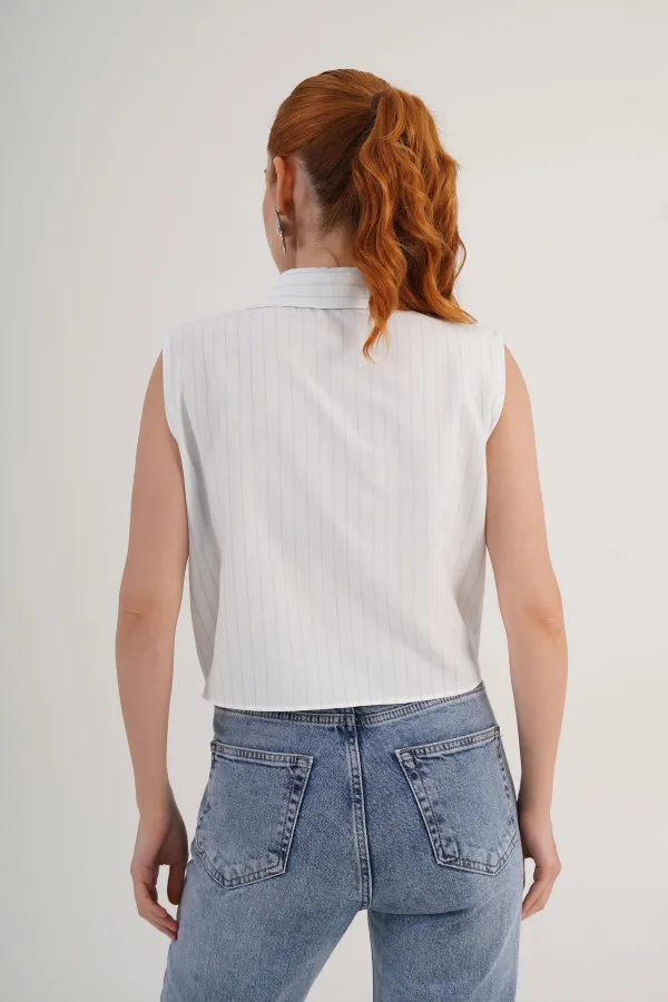 Kolsuz Model Mavi Çizgili Toptan Gömlek