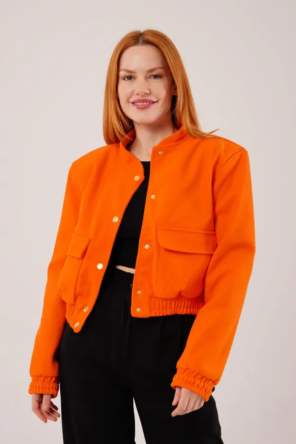 Wholesale Orange Bomber Jacket with Gold Buttons