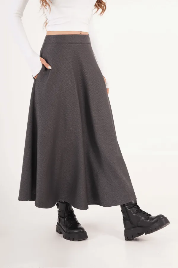 Balık Sırtı Desen Volan Kesim Toptan Antrasit Etek