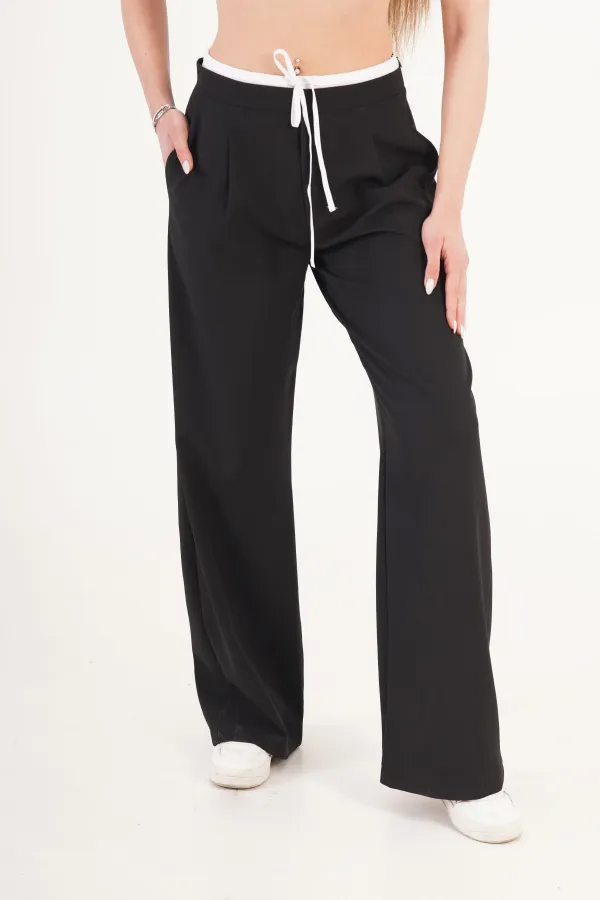 Bel Çift Bantlı Siyah Toptan Pantolon