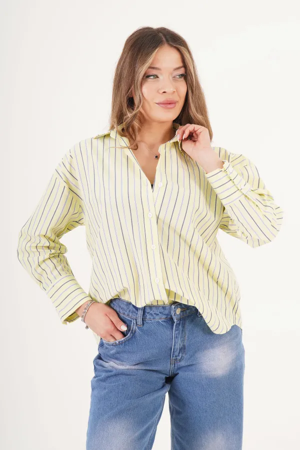 Chemise jaune rayée fendue dans le dos (vente en gros)