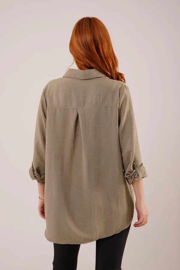 Salaş Kesim Cepli Toptan Haki Gömlek