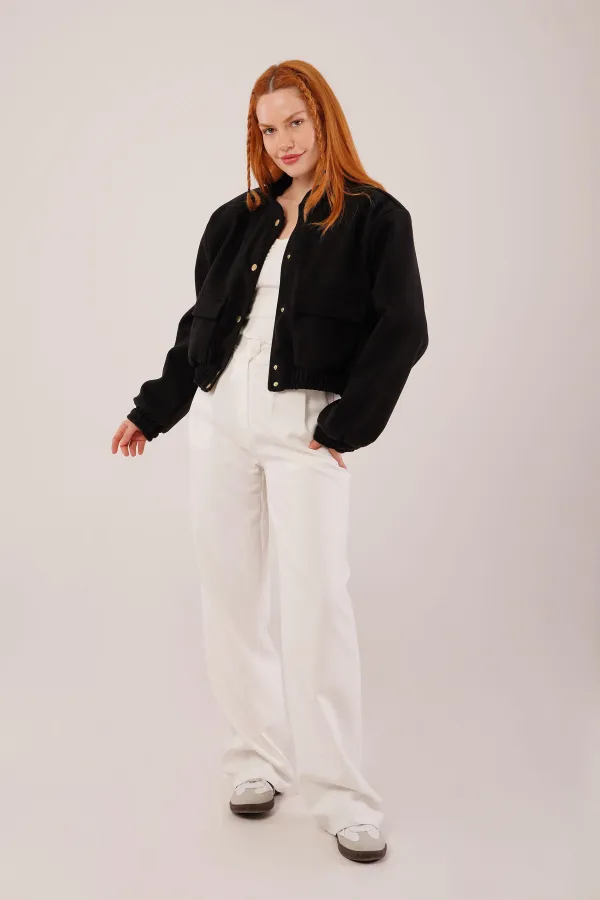 Gold Düğmeli Kaşe Toptan Siyah Bomber Ceket