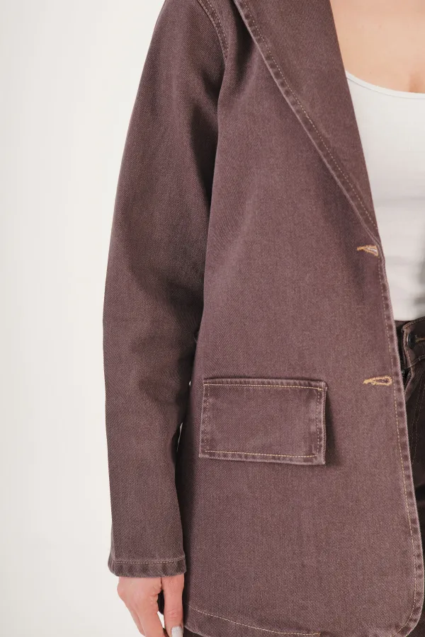 Yıkamalı Urban Kahve Ceket Pantolon Denim Toptan Takım