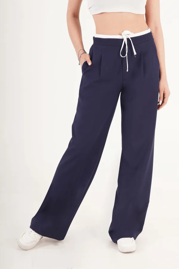 Bel Çift Bantlı Lacivert Toptan Pantolon