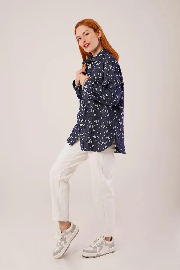 Eskitme Görünümlü Denim Toptan Mavi Gömlek