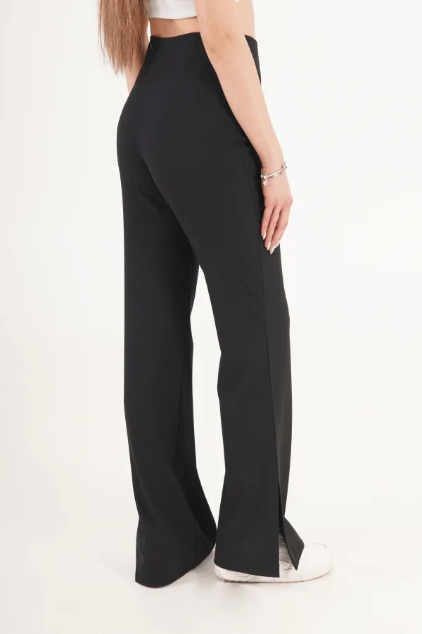 Pantalon noir à jambes évasées et fentes, vente en gros