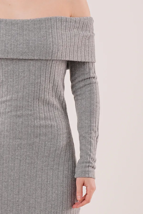 Madonna Collar Corduroy Wholesale Gray Knit Dress