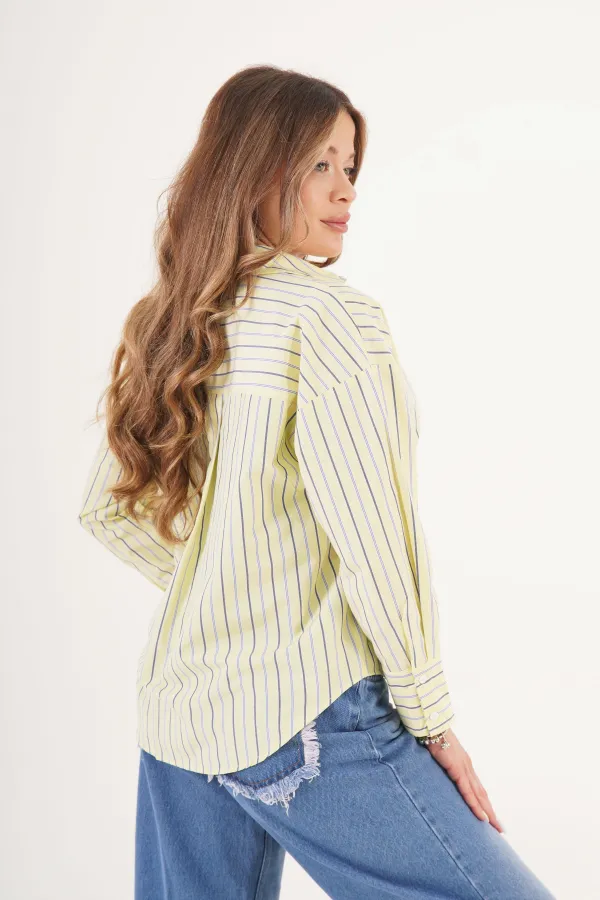 Chemise jaune rayée fendue dans le dos (vente en gros)