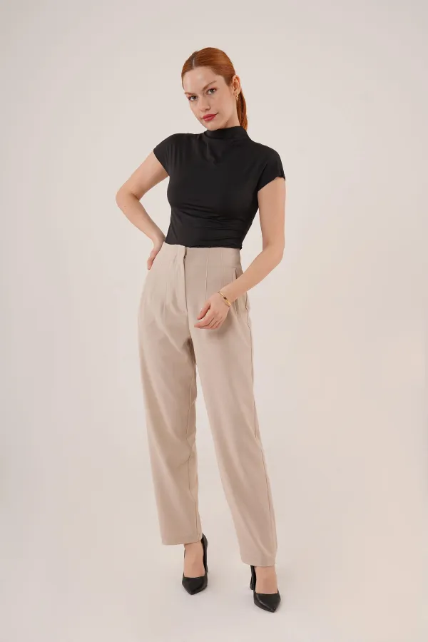 Çift Pens Detaylı Toptan Krem Pantolon