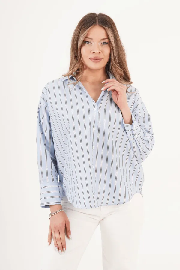 Çizgili Sırt Yırtmaçlı Toptan Mavi Gömlek