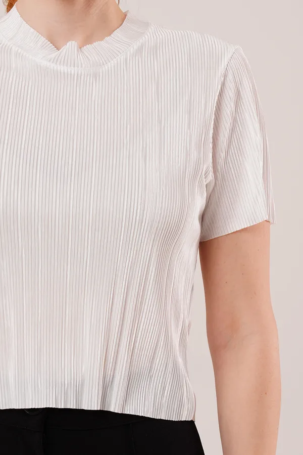 Fitilli Kısa Kollu Parlak Toptan Beyaz Bluz