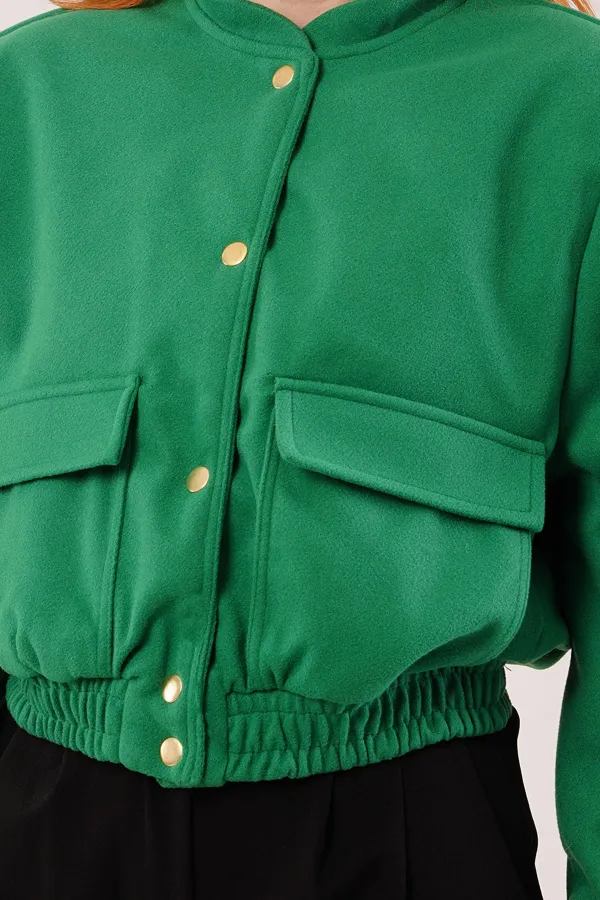 Gold Düğmeli Kaşe Toptan Yeşil Bomber Ceket