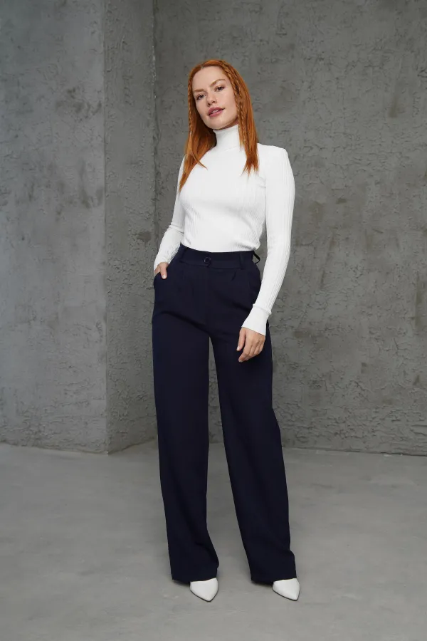 Boğazlı Fitil Detaylı Toptan Triko Beyaz Kazak