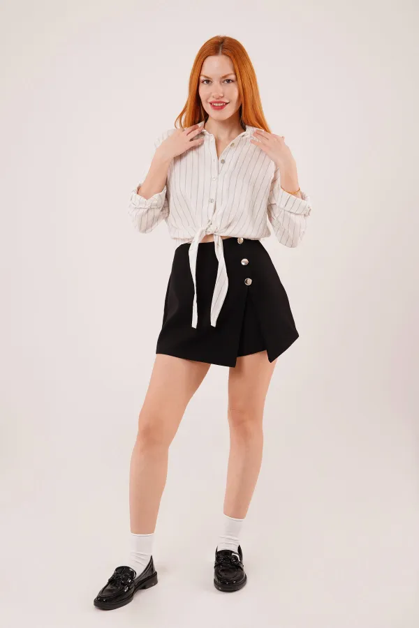 Kol Detaylı Bağlamalı Çizgili Toptan Beyaz Gömlek