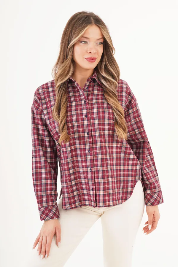 Ekose Desen Bordo Toptan Oduncu Gömlek