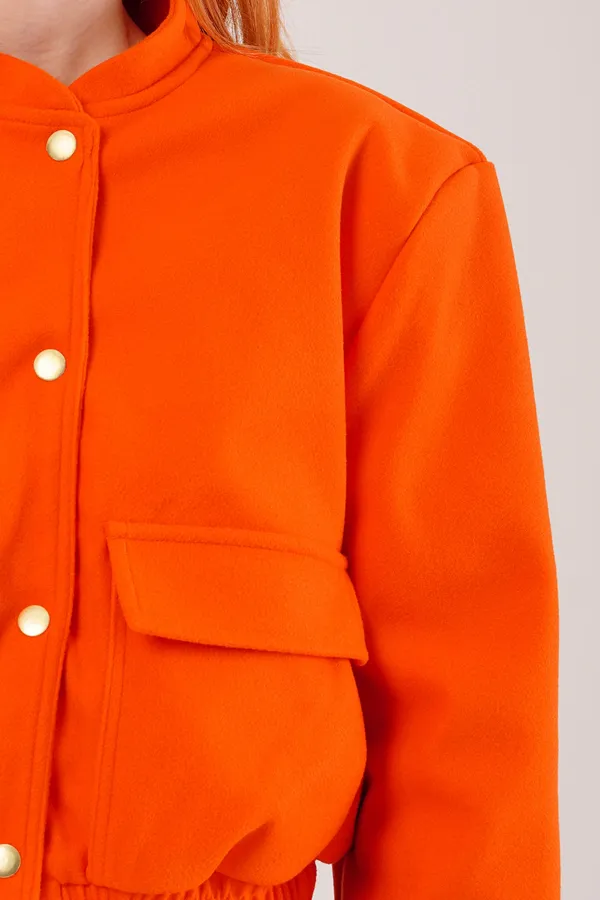 Wholesale Orange Bomber Jacket with Gold Buttons